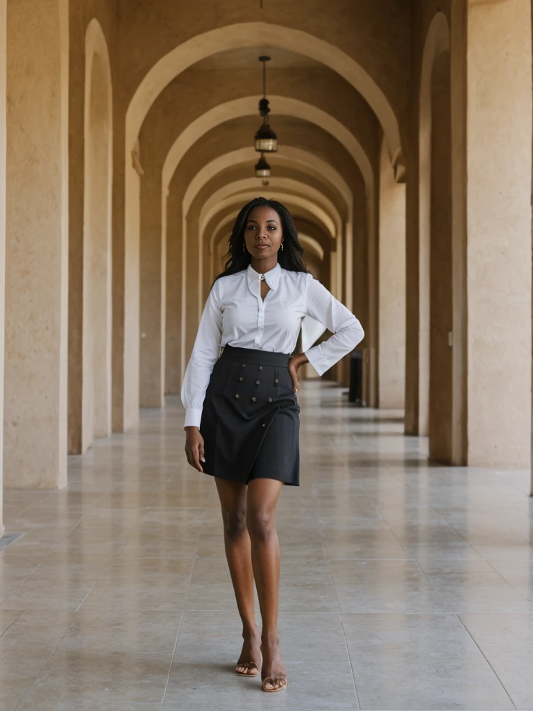 Zainab, 1girl, solo, ((Sudanese woman)), consistent face and body, ((MILF)), ((50 years old)), (mature), ((slim)), ((Sudanese face)), (Sudanese nose), (Sudanese lips), upper body and upper legs, (background: tourists spots in Dubai), BREAK, (wearing stylish Generation Z modern wear and skirt)