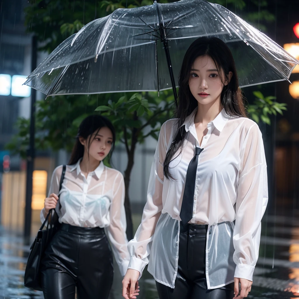 Hair getting wet in the rain、Transparent shirt、Beautiful woman getting wet in the rain、typhoon、Get wet without an umbrella、Beautiful woman in the rain、雨で濡れたBeautyOL、Detailed face、Realistic、beautiful girl、Beauty、Office Lady Uniform、beauty、Beautiful woman、Narrow waist、Handsome woman、Tight pants look、suit、Sexy pose、タイトなsuitパンツ、雨で濡れたsuit、Wet shirt、See-through shirt、Shot in heavy rain、See-through underwear