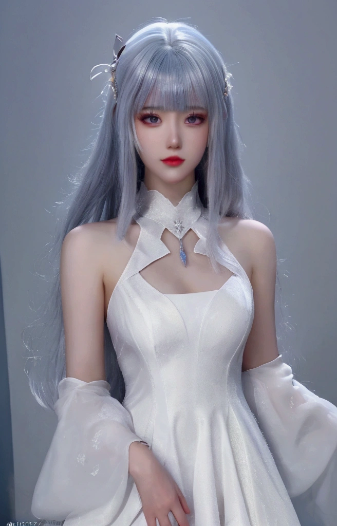  ulzzang-6500-v1.1,(raw photo:1.2),((photorealistic:1.30)), ((best quality)) ,((masterpiece)),((Ultra High Resolution)), ((Clear View)),,Ultra-high resolution,Clear face,（Reality：1.4) ,  illustration, an extremely delicate and beautiful, extremely detailed ,CG ,unity ,8k wallpaper, Amazing, finely detail, masterpiece,best quality,official art,extremely detailed CG unity 8k wallpaper,absurdres, incredibly absurdres, huge filesize, ultra-detailed, highres, extremely detailed,beautiful detailed girl, extremely detailed eyes and face, beautiful detailed eyes,light on face,cinematic lighting, 1girl, 独奏, long hair, white hair, bangs, hair ornament, purple eyes, dress, white dress, (full body:1