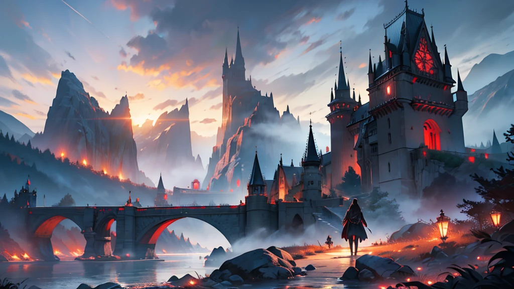huge, impressive castle, breathtaking dark red-black theme, swirling mists, beautiful and intricate details, darkness, vampire castle, mountains in the background, bats, ( ,8k,high,masterpiece:1.2),ultra-detailed,realistic,photorealistic,photorealistic: 1.37, film composition, dramatic lighting, bright colors, vivid colors, depth of field, digital painting, concept