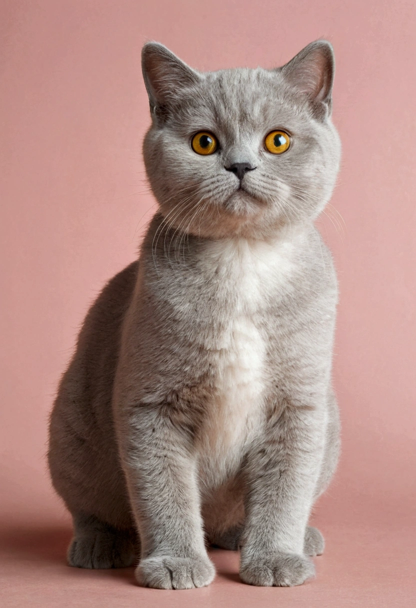 British Shorthair (type of cat)
Baby back legs
Standing on two legs
Wearing a yellow stuffed duck