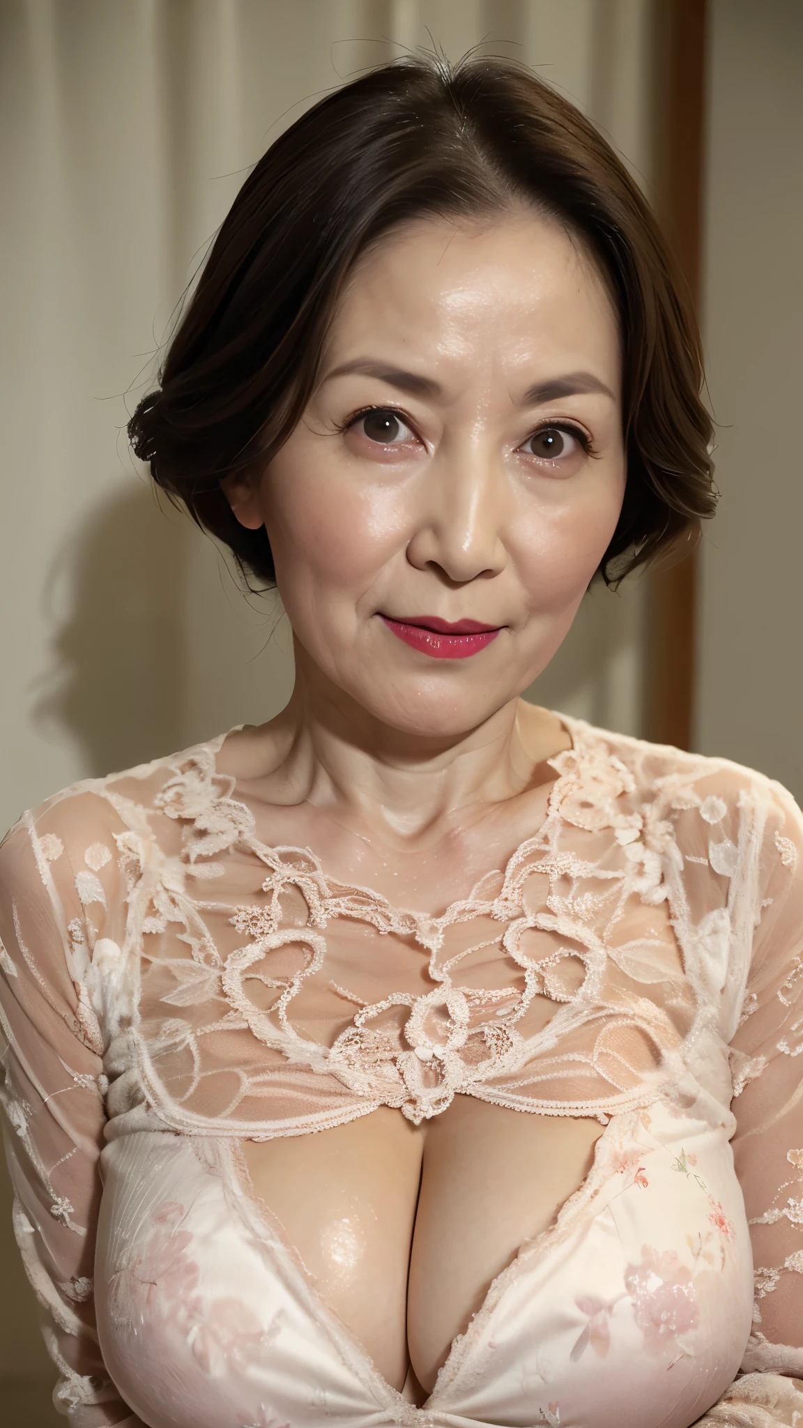 grandmother, Elderly, 120 years old, Japanese painting, senior citizen, Eyes meet, Draw lips correctly, Red lipstick, Unbalanced large breasts, Abnormally large breasts, Super big breasts, 16K, Highest quality, Very detailed, Erotic, Very detailed肌, (Japanese), alone, Huge breasts, Mature Madam, Glamour, sexy, Chromo White Skin, Staring straight ahead,
