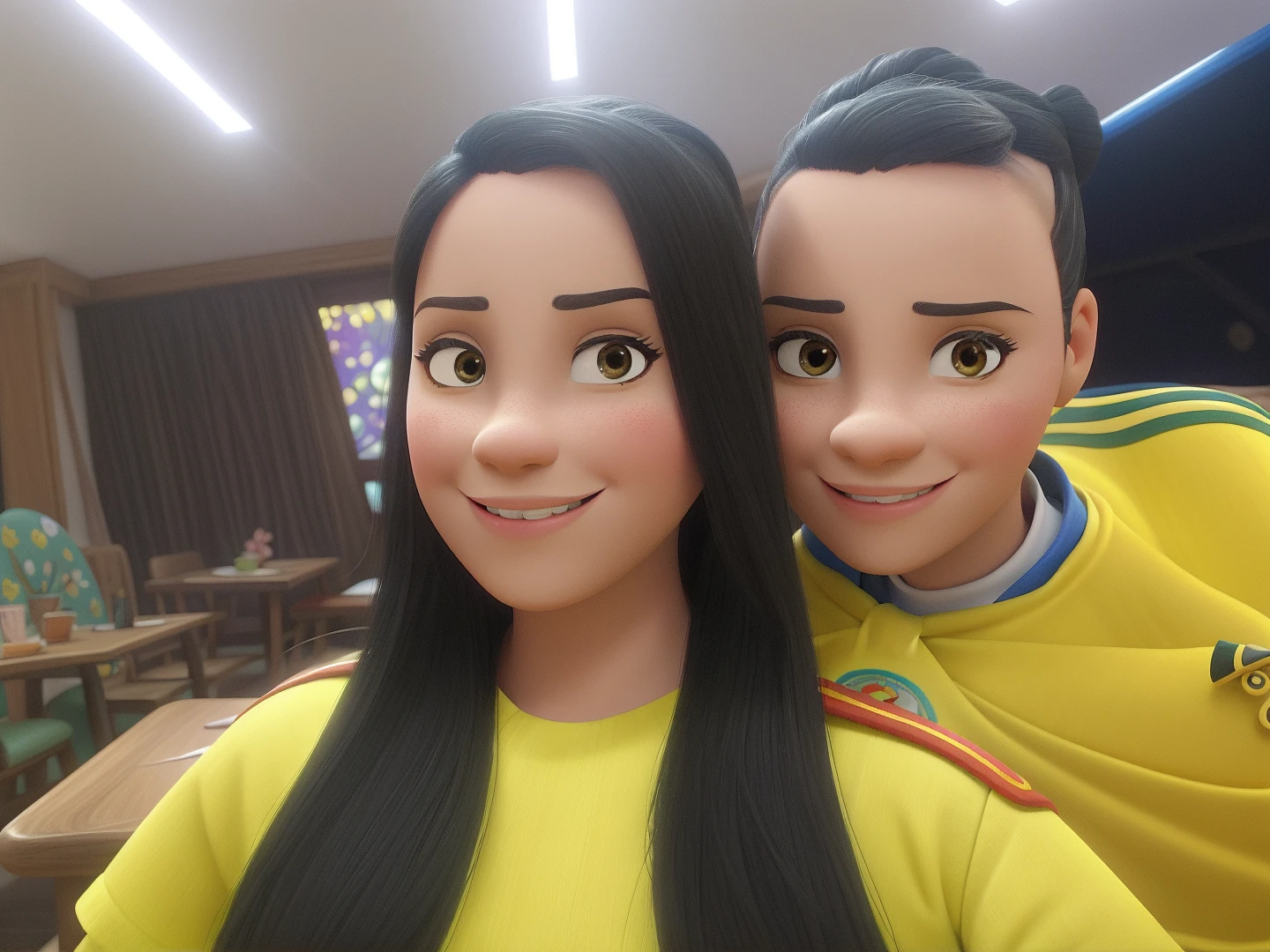 Altas,casal homem e mulher no estilo Disney Pixar,colorido,personagens expressivos,brilhante e vibrante,atmosfera alegre,romantic setting,Playful and whimsical environment,Cheerful and lively expressions,tema aventureiro,magic lighting,Mundo de fantasia,movimento e movimento,exaggerated proportions,ambiente encantado,Magical creatures and companions,elementos de storytelling,fairytale vibes,detalhes encantadores e designs intrincados,animated and dynamic poses,Storybook-like scenario,imaginativo e cativante,attention to facial features and expressions,rico e imersivo,Artistic and creative,artistic rendering,User-friendly layout,Charming and charismatic personalities,caloroso e convidativo,Fundos coloridos,Fanciful and dreamlike,Charming and fantastic,Magical transformations and surprises,memorable and captivating,narrativa visual encantadora,momentos emocionantes,detalhes e texturas extravagantes