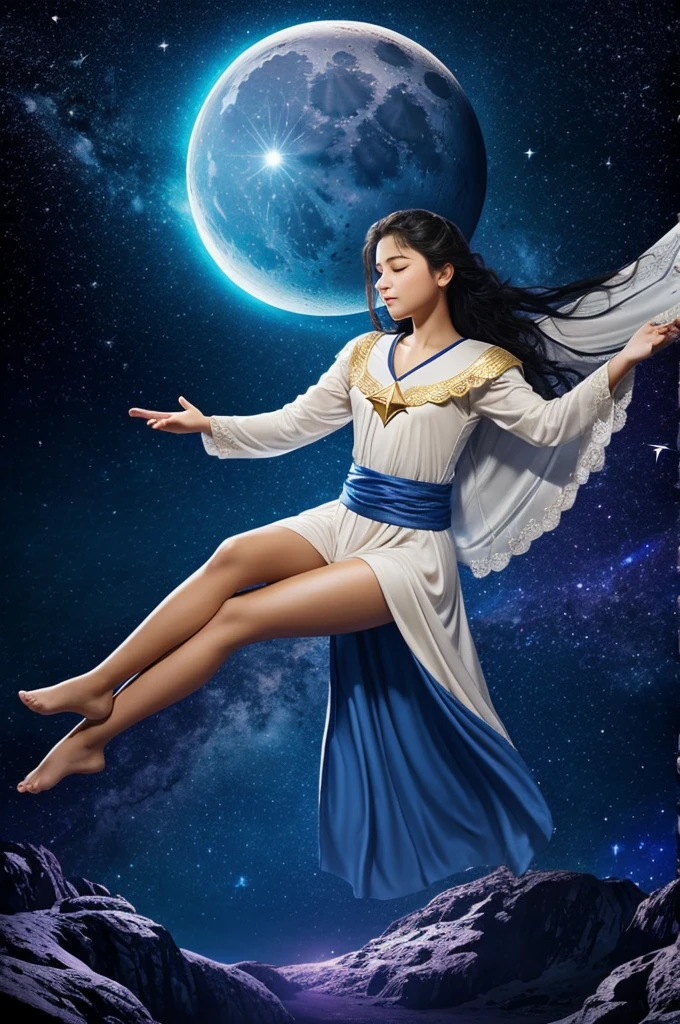 A young star called the moon dreams of becoming the guiding star of the celestial kingdom., overcoming challenges and discovering the true essence of your inner brilliance