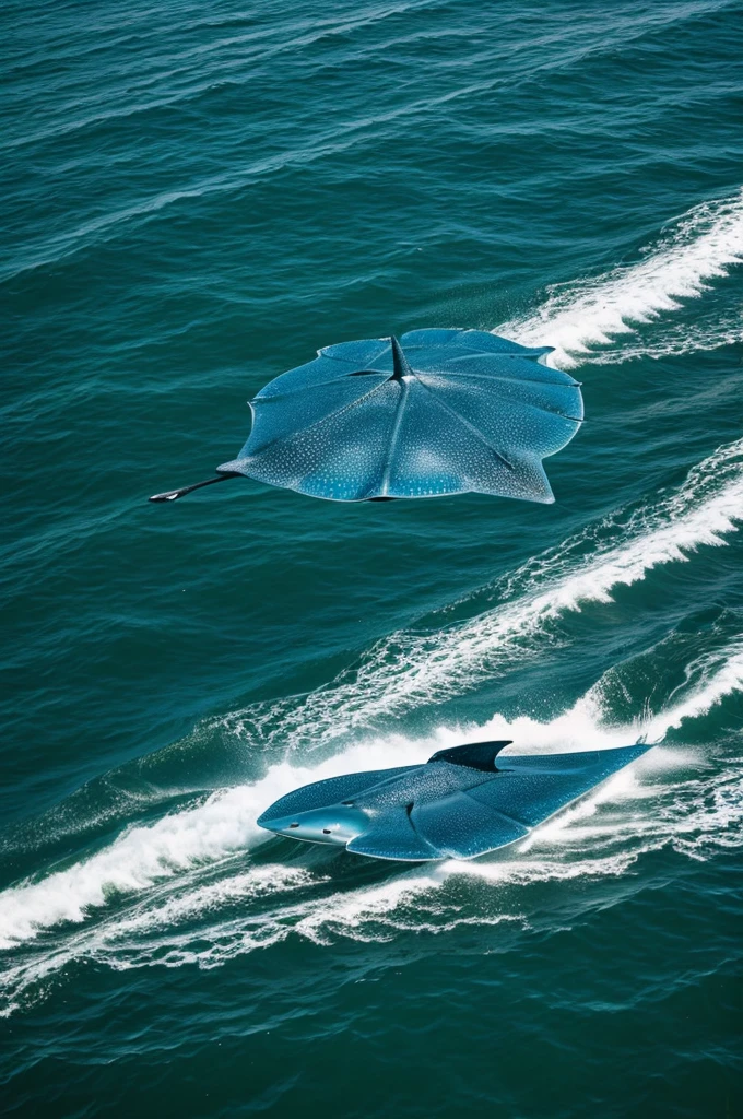 Blue stingray flying over water