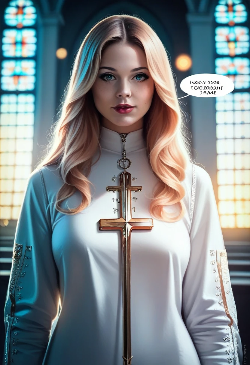 ((woman)), (30 year old), (long hair), (wearing reddish suit), (speech at a lectern), (bible on the pulpit), (modern protestant church background), (natural light), (photo realism), (hyper detailed), diffuse lighting, (((front view))), (Nikon D850 DSLR), ((long shot at 200mm f/1. 8 lens)), (Slightly blurred background with bokeh effect)