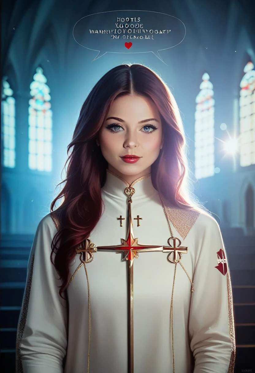 ((woman)), (30 year old), (long hair), (wearing reddish suit), (speech at a lectern), (bible on the pulpit), (modern protestant church background), (natural light), (photo realism), (hyper detailed), diffuse lighting, (((front view))), (Nikon D850 DSLR), ((long shot at 200mm f/1. 8 lens)), (Slightly blurred background with bokeh effect)