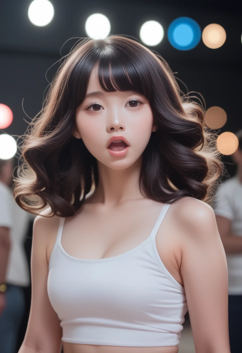 Top quality, Reality, 8K, HD, 1 girl, Miss, (Sexy pose: 1.9, touch: 1.9, cleveage: 2), Gorgeous, (Large target: 1.8), (underwear: 2, OK: 1.9, underwear: 1.4), (short hair: 2, Bob: 2, partedbangs: 1.6), Watch the audience, (1 girl's Eyes: 1.6), Reality, (Bokeh), (Flowing hair, Lips, open mouth: 1.43), Gorgeous, Pure face_v1:1,
