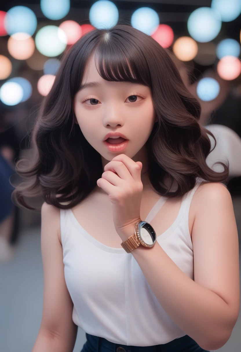 Top quality, Reality, 8K, HD, 1 girl, Miss, (Sexy pose: 1.9, touch: 1.9, cleveage: 2), Gorgeous, (Large target: 1.8), (underwear: 2, OK: 1.9, underwear: 1.4), (short hair: 2, Bob: 2, partedbangs: 1.6), Watch the audience, (1 girl's Eyes: 1.6), Reality, (Bokeh), (Flowing hair, Lips, open mouth: 1.43), Gorgeous, Pure face_v1:1,