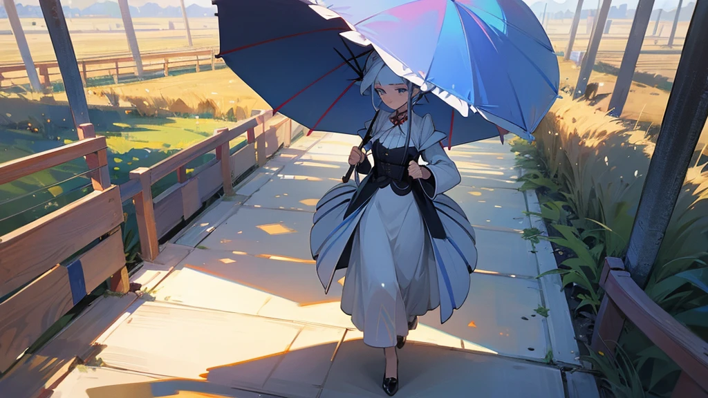 A woman walking with a parasol