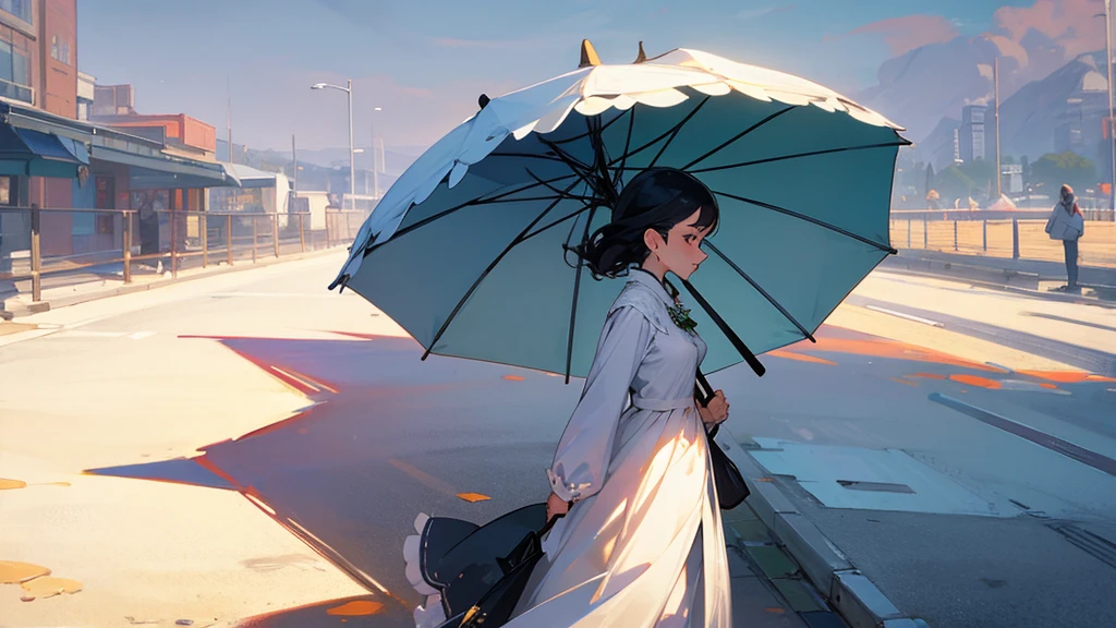 A woman walking with a parasol