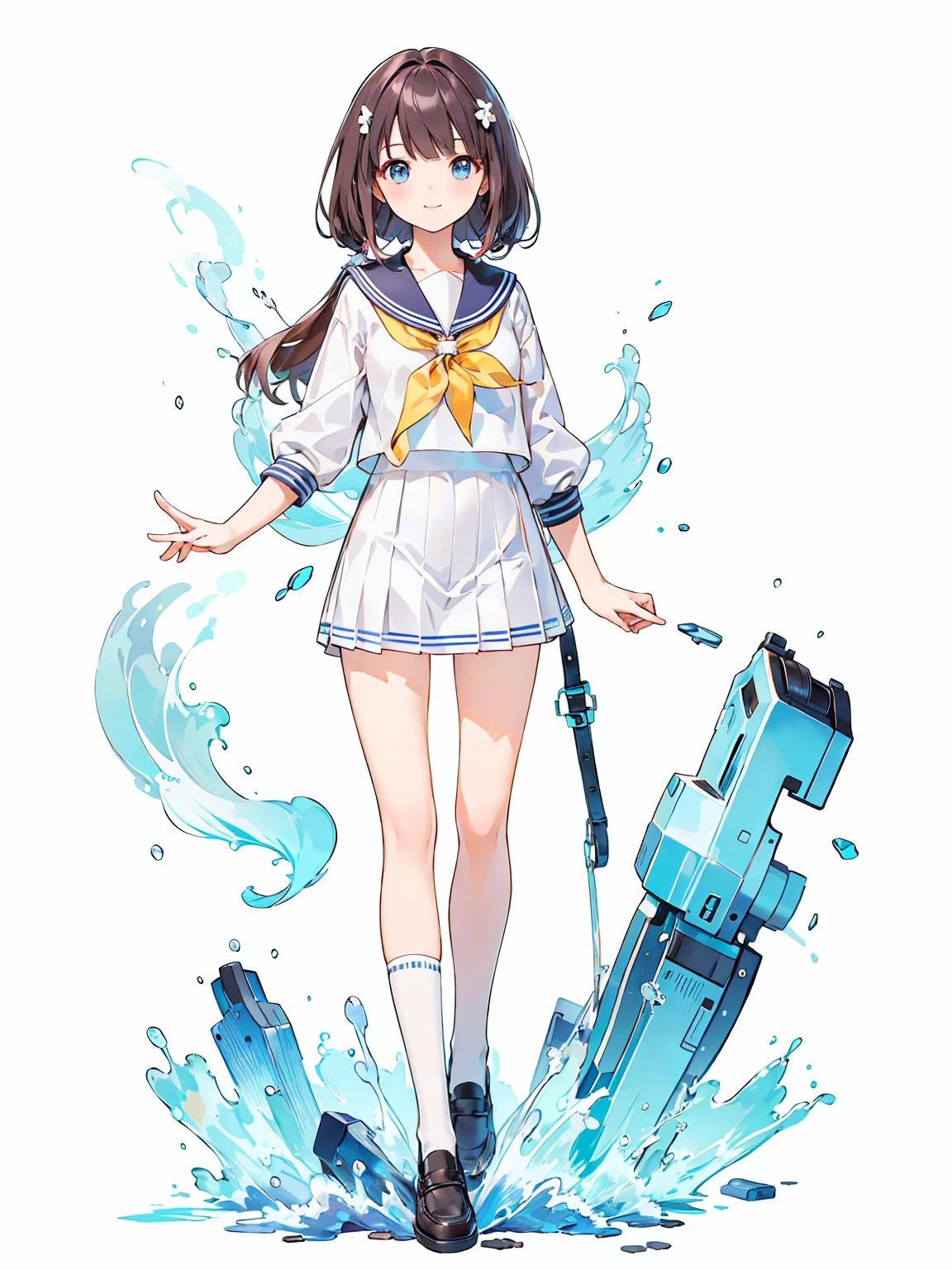 Full body ,dynamic Standing ,(realistic:1.37)、Full body ,(Masterpiece), ((((best quality))) , (((very detailed))) , (((Masterpiece))) , 1 girl, cute, 16 years old, smile, Look at the viewer., sailor suit, Seifuku, photograph, realistic, best quality, hired, detailed face, classroom, Detailed background, depth of field, Bokeh , white background , (Full body:1.5), Blank white background, (white background), Transparent background, looking down, ((masterpiece, illustration, best quality))