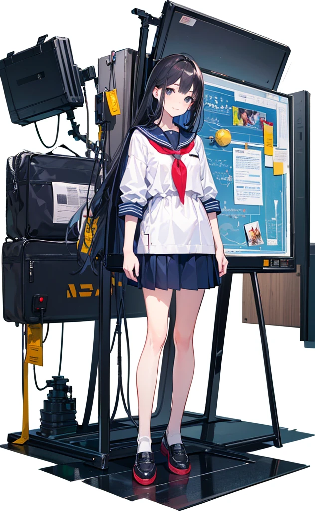Full body ,dynamic Standing ,(realistic:1.37)、Full body ,(Masterpiece), ((((best quality))) , (((very detailed))) , (((Masterpiece))) , 1 girl, cute, 16 years old, smile, Look at the viewer., sailor suit, Seifuku, photograph, realistic, best quality, hired, detailed face, classroom, Detailed background, depth of field, Bokeh , white background , (Full body:1.5), Blank white background, (white background), Transparent background, looking down, ((masterpiece, illustration, best quality))