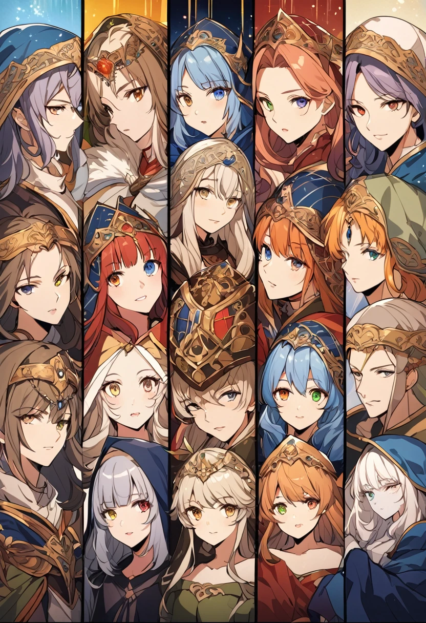 sakimiChanStyle, Urop Style, Portraiture, Detailed painted face, Beautiful woman, Fuller lips, Opaque Veil, Medieval Veil, Head rail, 12th century, Eyes with heterochromia, Rainbow Eyes, Medieval costume, Brot, Lord of the Rings Gown, Near perfect, Beautiful anime style, Character Panorama, Beautiful and detailed face, Shining Shadow, Beautiful gradation, Depth of written boundary, Beautiful graphics, high quality, Attention to detail, High resolution, Luminous Studio Graphics Engine