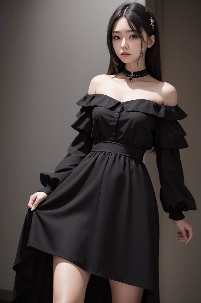 Woman wearing black dress