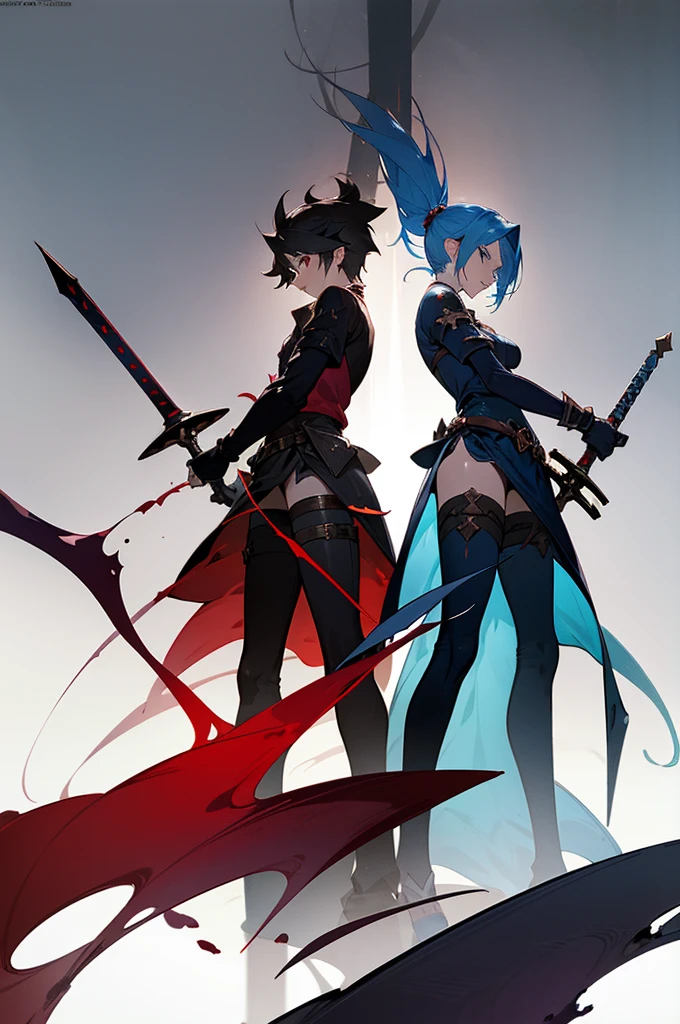concept art of Two fantasy greatswords made out of ebony iron, the one on the right is thicker, the one on the left is has three red magic crystals, weapon anime sheet, several points of view, dark fantasy, evil great sword, weapons from granblue fantasy, white background, anime style