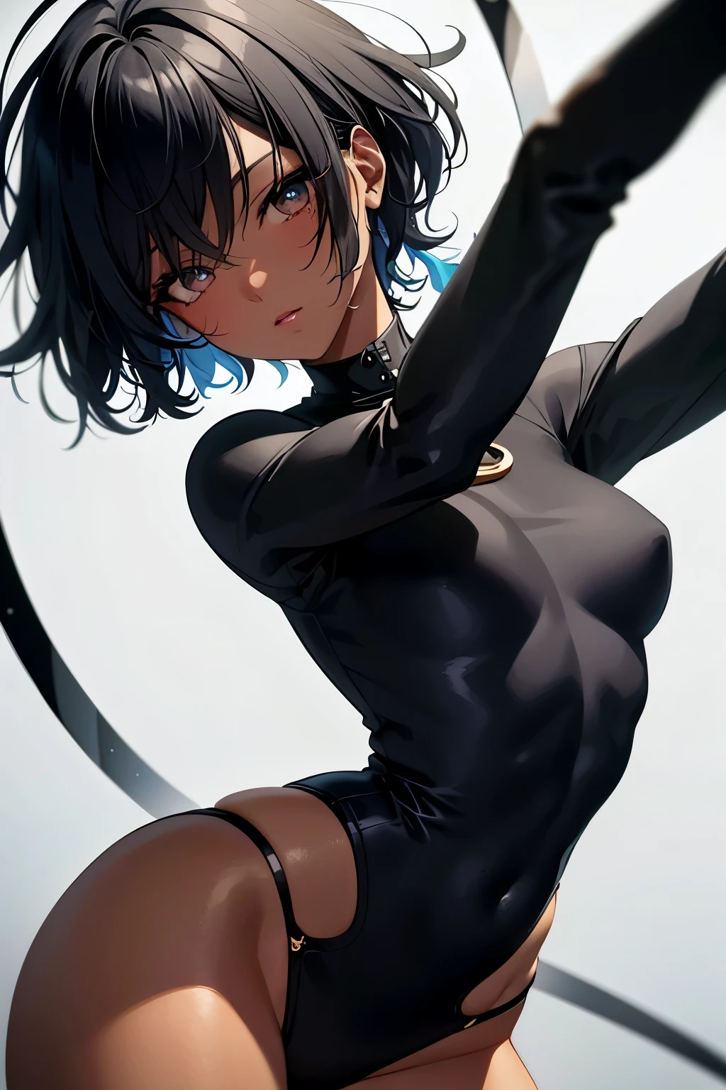 "Painterly Modern Anime Art Style Masterpiece: (1.2), Black girl character with realistic eyes and dark skin beautifully depicted. Her straight black hair is meticulously drawn, shimmering under the digital ink. The art's details perfectly capture the essence of Tumblr art, showcasing the unique aesthetic of this popular platform. The overall piece exudes a sense of authenticity and emotional depth that truly captures the beauty of Black representation in the anime world."