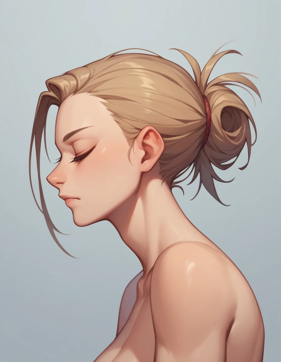 profile head,   closed eyes, hair back 