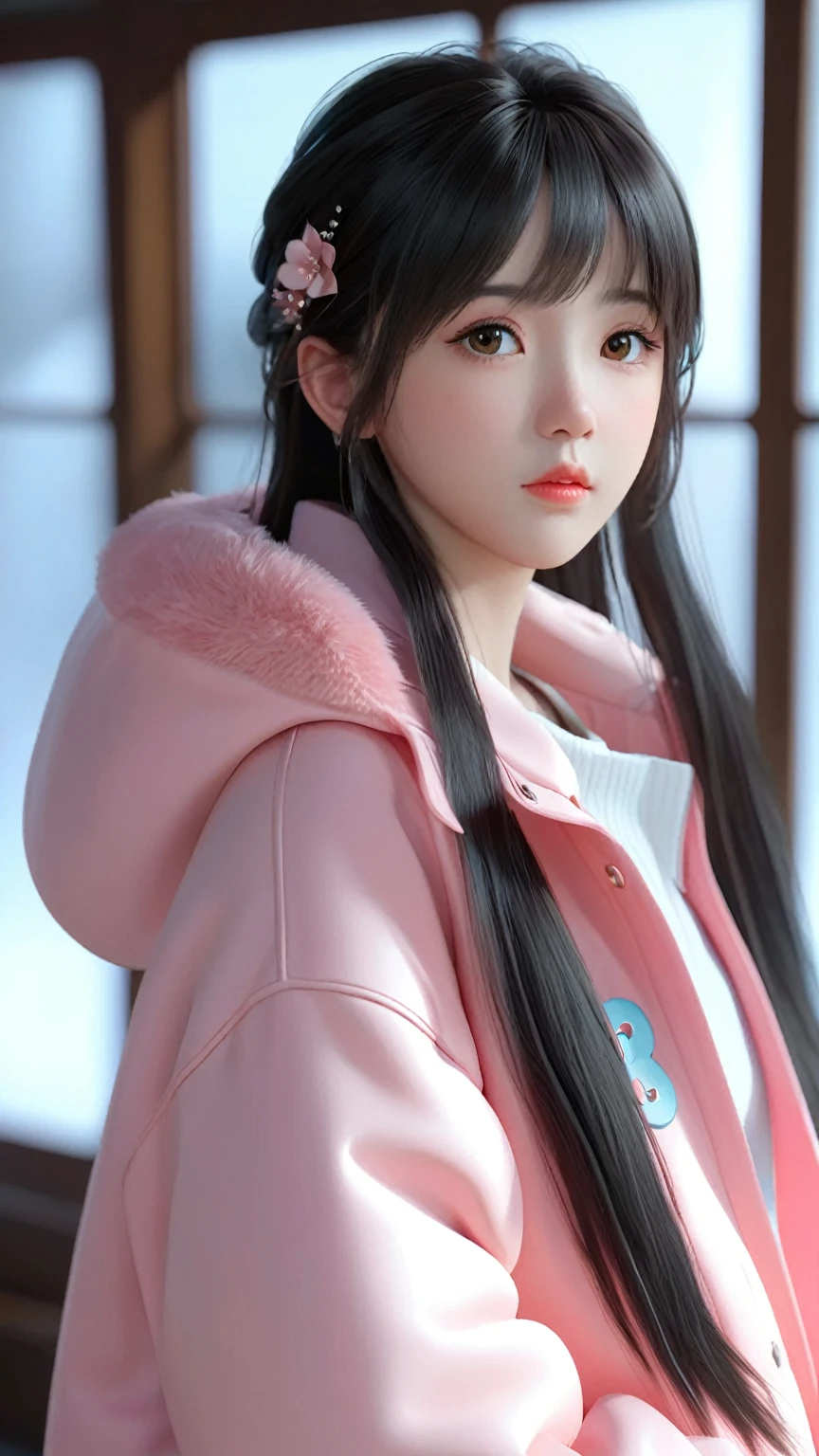 a close up of a person wearing a pink jacket and a pink hat, realistic anime 3 d style, 3 d anime realistic, trending on cgstation, realistic young anime girl, photorealistic anime girl render, anime styled 3d, photorealistic anime, artwork in the style of guweiz, realistic artstyle, anime style. 8k, realistic anime artstyle