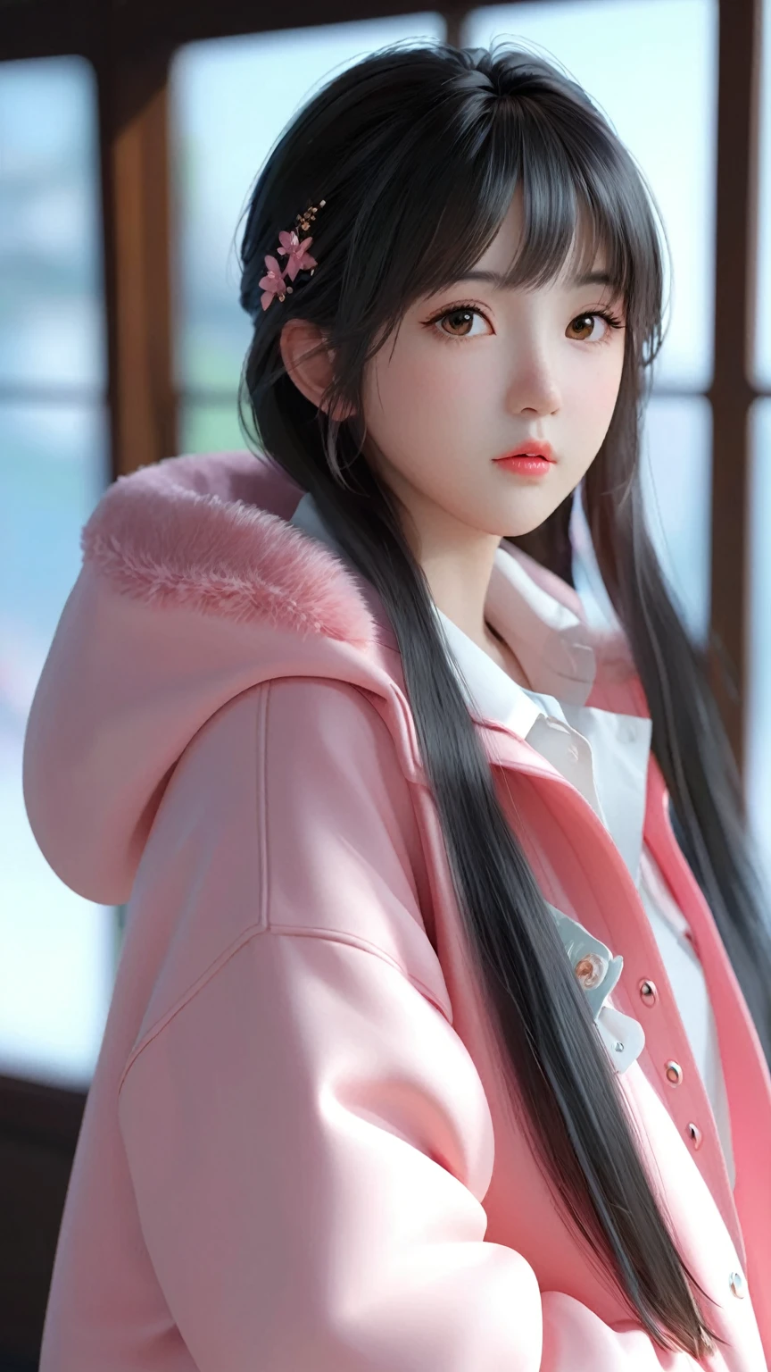 a close up of a person wearing a pink jacket and a pink hat, realistic anime 3 d style, 3 d anime realistic, trending on cgstation, realistic young anime girl, photorealistic anime girl render, anime styled 3d, photorealistic anime, artwork in the style of guweiz, realistic artstyle, anime style. 8k, realistic anime artstyle