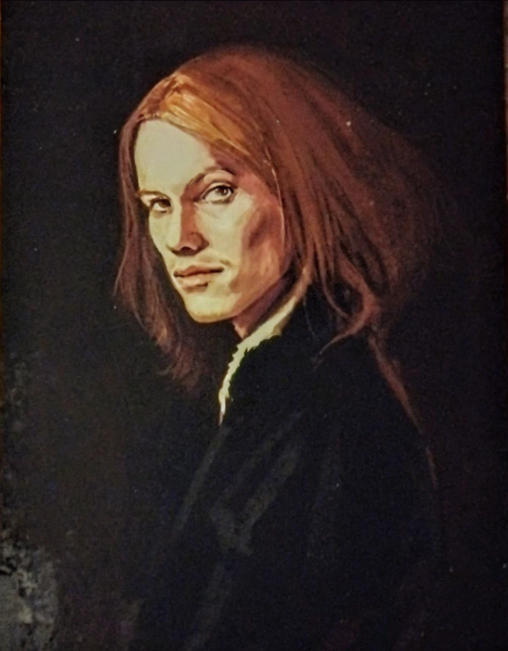 Male, Portrait of Christopher Marlowe, white skin, piercing icy blue eyes, silky golden-brown hair, refined features, charp jawline, clean shaved, black Elizabethan velvet jerkin, embroidered velvet doublet, white laced shirt, art deco style, Alphonse Mucha style, high quality