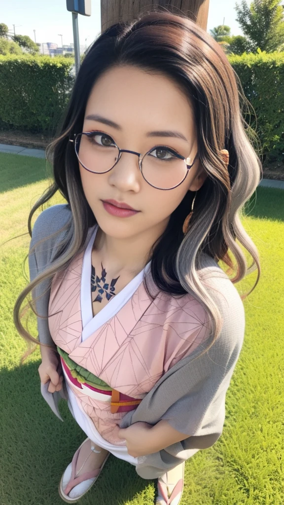 Cute Japanese woman, (16 years old), (very cute face), white moist skin, looking at the camera, melancholy expression, (pink bright eyes: 1.4), (glasses: 1.3)
BREAK,
Idol, (very beautiful berserker woman: 1.3),
BREAK,
(wearing pink cute kimono: 1.3), (highly revealing kimono), very large earrings, short length, (has black grass tattoo on body: 1.3),
BREAK,
(long hair), (light gray hair: 1.4), (wavy hair), (gradient hair: 1.3), (red tips: 1.3),
BREAK,
(realistic: 1.3), masterpiece, perfect lighting, (ultra high resolution), (8K), (highly detailed: 1.4), (from the front), (full body: 1.4), (symmetrical: 1.2), (one shot),
BREAK,
(Shibuya city in Japan: 1.2),