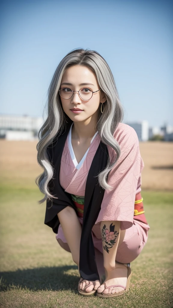 Cute Japanese woman, (16 years old), (very cute face), white moist skin, looking at the camera, melancholy expression, (pink bright eyes: 1.4), (glasses: 1.3)
BREAK,
Idol, (very beautiful berserker woman: 1.3),
BREAK,
(wearing pink cute kimono: 1.3), (highly revealing kimono), very large earrings, short length, (has black grass tattoo on body: 1.3),
BREAK,
(long hair), (light gray hair: 1.4), (wavy hair), (gradient hair: 1.3), (red tips: 1.3),
BREAK,
(realistic: 1.3), masterpiece, perfect lighting, (ultra high resolution), (8K), (highly detailed: 1.4), (from the front), (full body: 1.4), (symmetrical: 1.2), (one shot),
BREAK,
(Shibuya city in Japan: 1.2),