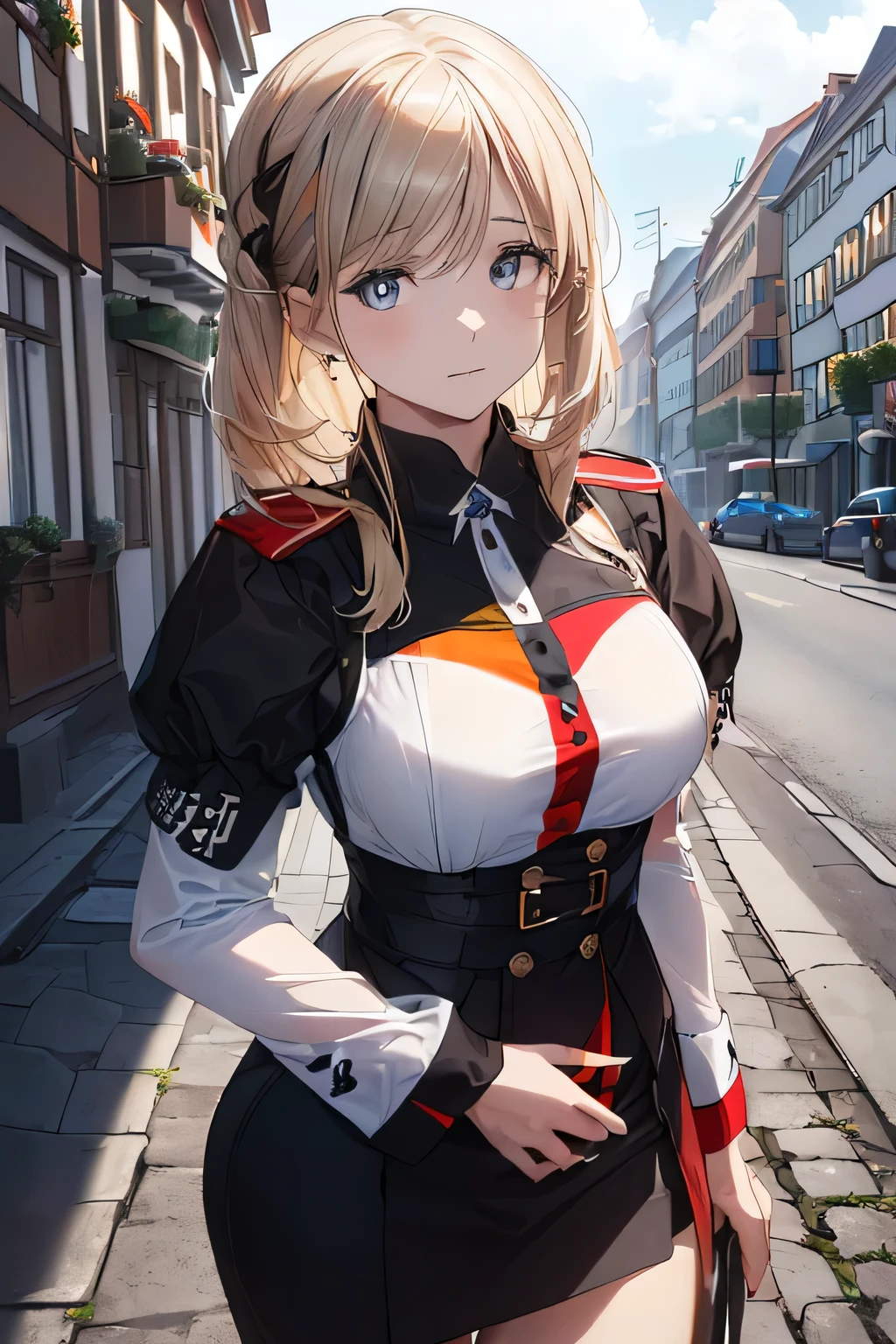 (((German flag-inspired outfit:1.3))),(((Woman in men's clothing:1.3))),(),(masterpiece,Highest quality,Ultra-high resolution output images,Write boundary depth,Intricate details,Adding dimension to your subject with the contrast of light and shadow,Anatomically correct facial structure),(Picture Mode Ultra HD,)