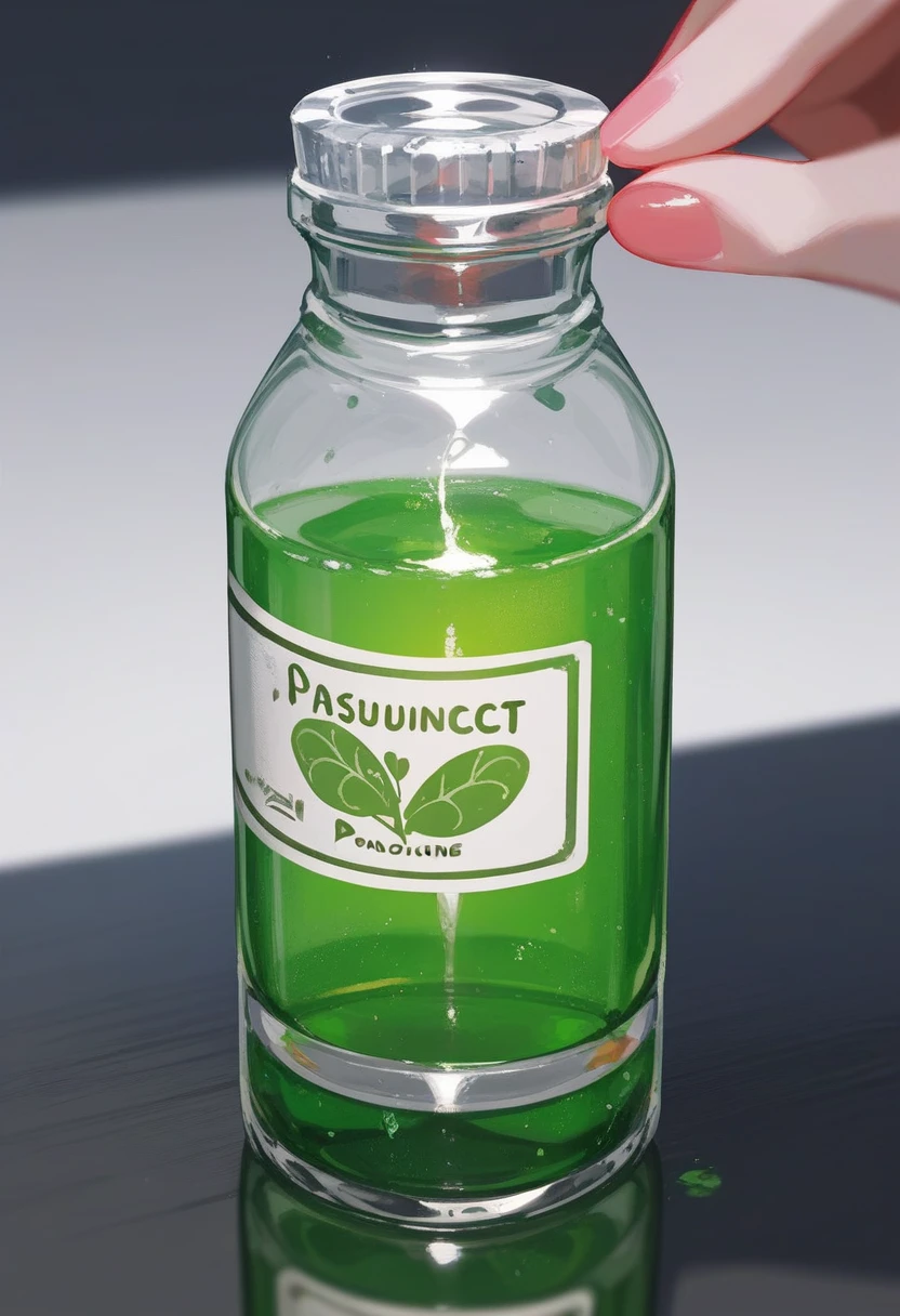 (Fraction_9,Fraction_8_Direction_7_up), （（1 bottle of poison））（Close shot），A bottle of green poison，The poison is surrounded by poisonous gas，