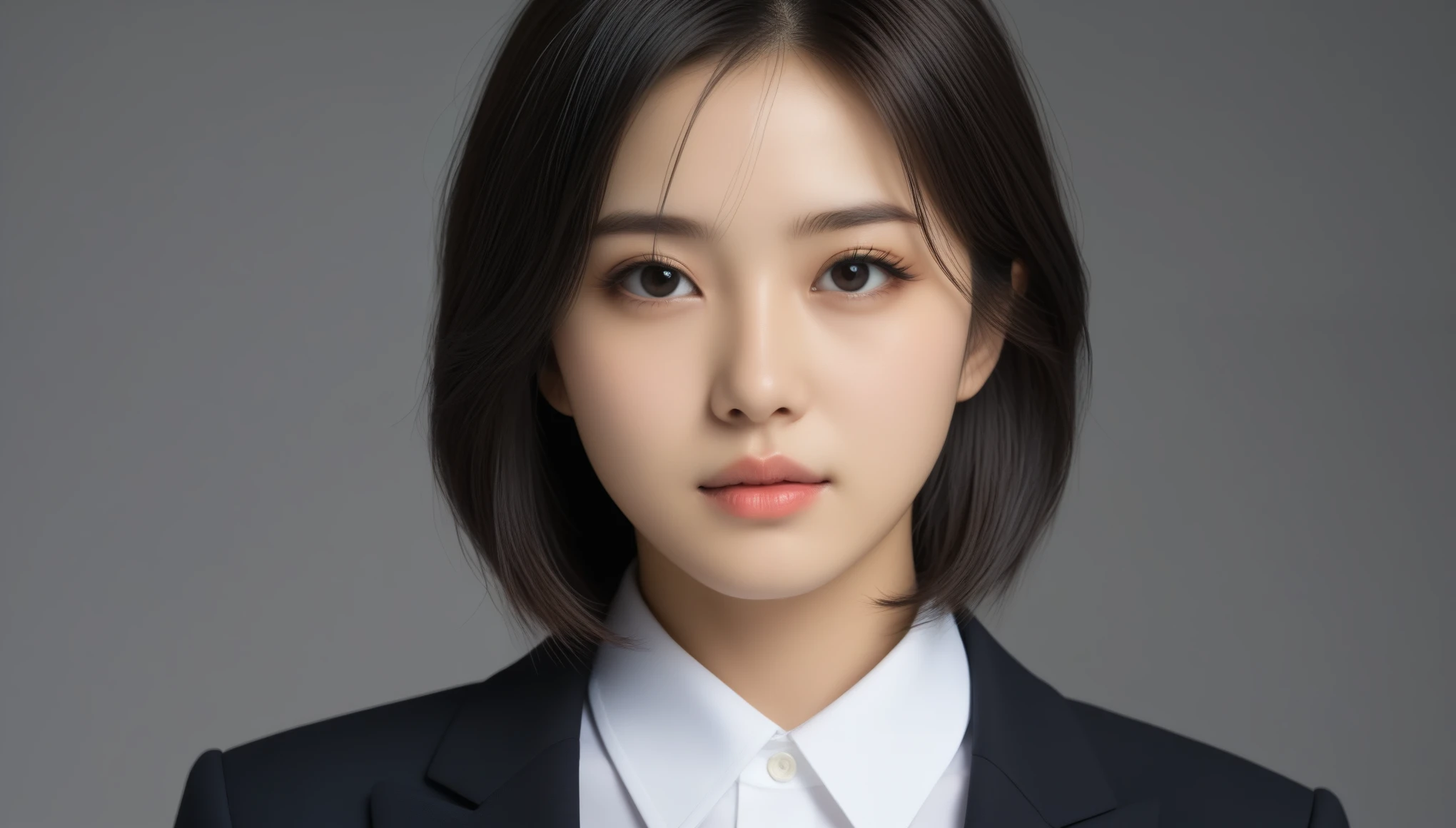 8k, Ultra-high resolution, Highest quality, masterpiece, 三分割法によるphotograph,Surreal, photograph, 1 Girl, (16 years old:1.3), pretty girl, Cute Face, Beautiful eyes in every detail, 細かくdetailedに,masterpiece,One Girl:1.2, Japan Female Announcer,extream close up,sad,streaming tears,Long black hair,Short Hair,Messy hair,(black suit:1.3),mourning clothes,(印象派の美しい少女のPortraiture), (Gray background:1.3),(Impressionist light and colour),Realistic Skin, Perfect and beautiful face ,完璧でCute Face, Skin with attention to detail, Perfect limbs、Narrow waist,Looking at the audience、beauty,Long neck,clavicle,(((Ideal body type))),A cup small breasts :2,Portraiture:2,Perfect Anatomy,鮮明なdetailed,detailed,Surreal,Light and shadow,spotlight