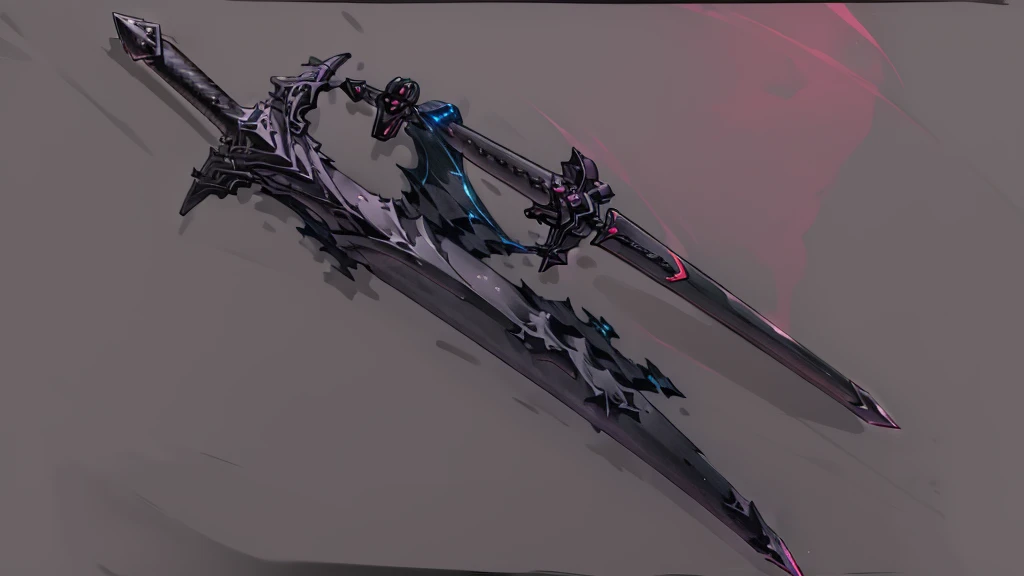 concept art of fantasy greatsword made out of ebony iron, red glowing magic crystals, (((thick edgeless black great sword))), weapon anime sheet, several points of view, dark fantasy, evil great sword, weapons from granblue fantasy, white background, anime style