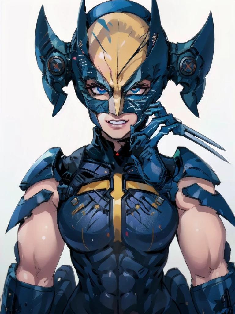 best quality, 16k, extremely detailed, delicate and dynamic, Logan Howlett, Wolverine, yellow bodysuit, blue gloves, (((Unmasked))), (masterpiece), best quality, expressive eyes, (white background:1.5),(((simple background)),  perfect face,  (perfect fingers), detailed eyes, detailed face, ,tshirt design logo,