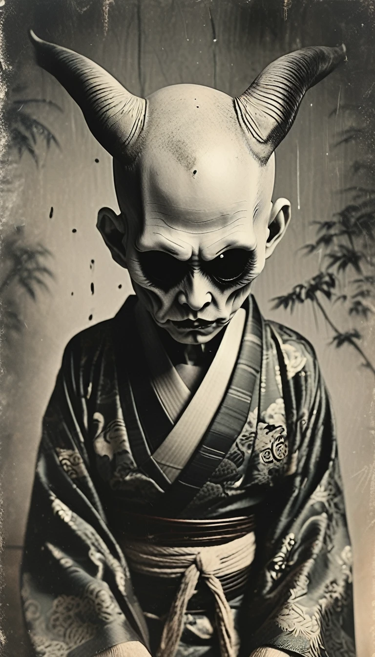 ghost、Bald Head、Only the head is abnormally large、Horns growing、Are crying、Wearing a kimono