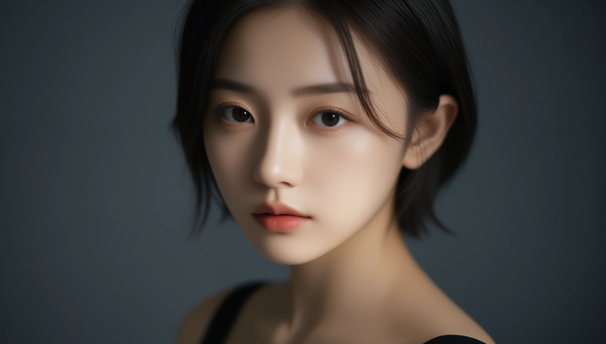 8k, Ultra-high resolution, Highest quality, masterpiece, 三分割法によるphotograph,Surreal, photograph, 1 Girl, (16 years old:1.3), pretty girl, Cute Face, Beautiful eyes in every detail, 細かくdetailedに,masterpiece,One Girl:1.2, Japan Female Announcer,extream close up,sad,streaming tears,Long black hair,Short Hair,Messy hair,(black suit:1.3),mourning clothes,(印象派の美しい少女のPortraiture), (Gray background:1.3),(Impressionist light and colour),Realistic Skin, Perfect and beautiful face ,完璧でCute Face, Skin with attention to detail, Perfect limbs、Narrow waist,Looking at the audience、beauty,Long neck,clavicle,(((Ideal body type))),A cup small breasts :2,Portraiture:2,Perfect Anatomy,鮮明なdetailed,detailed,Surreal,Light and shadow,spotlight