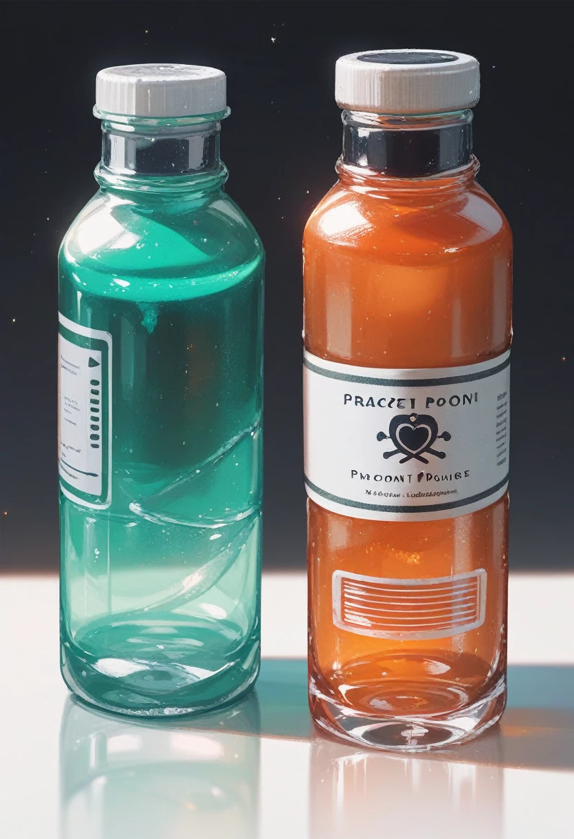 (Fraction_9,Fraction_8_Direction_7_up), （（1 bottle of poison））（Close shot），Magic Bottle，Antique bottle，A bottle of green poison，The poison is surrounded by poisonous gas，Poison pour out，