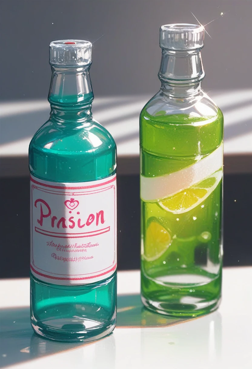 (Fraction_9,Fraction_8_Direction_7_up), ((1 bottle of poison))(Close shot),Magic Bottle,Antique bottle,A bottle of green poison,The poison is surrounded by poisonous gas,Poison pour out,