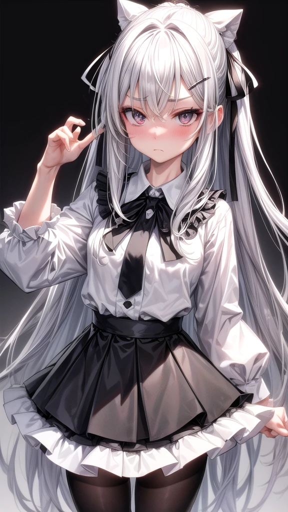The clothes are wet, (Y-shirt is transparent: 1.4), skirt, (Unbroken body), (Perfect body structure), (arms two), (legs two), highest quality, 4K, (High resolution: 1.3) masterpiece , 1.2, Super detailed, HDR, Studio Lighting, Sharp Focus, Bright colors, Portrait, Warm tones, Soft Lighting,Silver Hair、Blue Eyes、long hair、