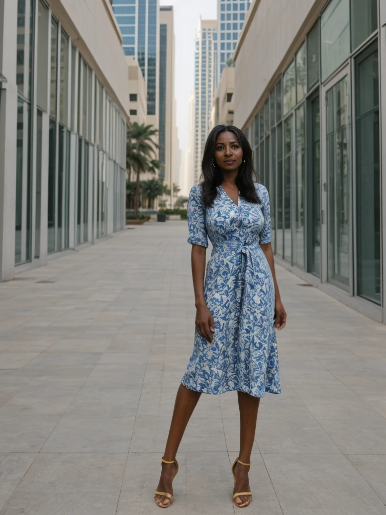 Zainab, 1girl, solo, ((Sudanese woman)), consistent face and body, ((MILF)), ((50 years old)), (mature), ((slim)), ((Sudanese face)), (Sudanese nose), (Sudanese lips), upper body and upper legs, (background: skyscrapers in Dubai), BREAK, (wearing stylish Generation Z casual wear)