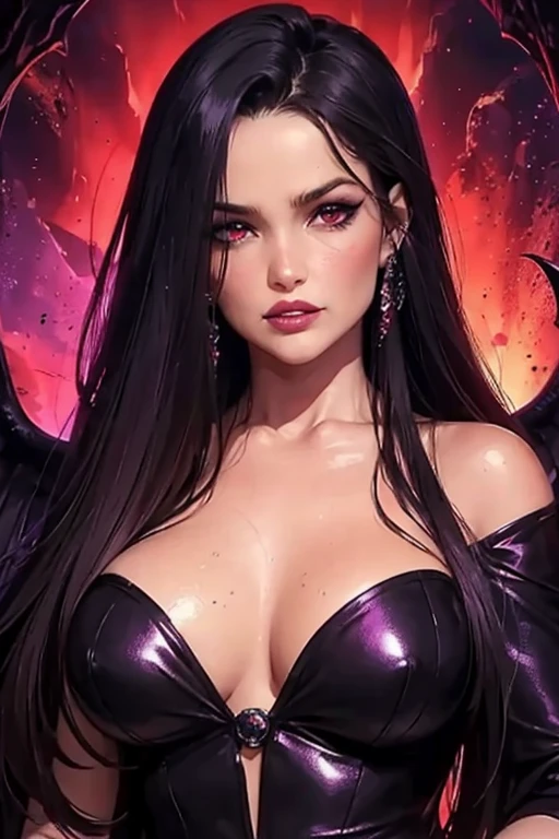 (masterpiece), (unrivalled quality:1.4), ultra-high resolution, [:velvet textures:0.2], hyperrealistic, dark fantasy portrait, jul13tt3 woman, adult (succubus:0.7) with a sly smirk, hypnotic ruby red eyes, raven-black hair cascading in waves, solo, detailed face, (cavernous underworld theme:1.1) (demonic wings:1.05), personified forbidden temptation, allure, power, darkness, succubus mythology symbolism, firelight, glow, rich purples and reds, symmetry, obsidian, foreboding cavern background, otherworldly infernal atmosphere