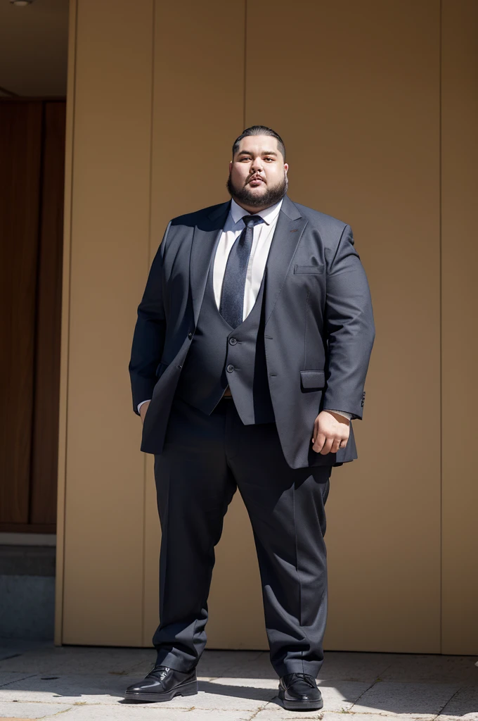 A 310 pound fat man wearing a two-piece suit,Oversized Blazers and Pants,Loose fit
