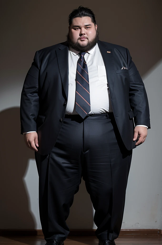 A 310 pound fat man wearing a two-piece suit，Oversized Blazers and Pants，Loose fit