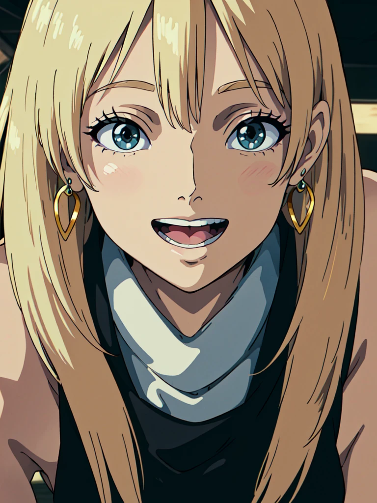detailed eyes, Perfect features, (masterpiece), (best quality), moist skin, shiny skin, glossy skin, (good quality), intricate details, Smile, Open your mouth, earrings, Ray Tracing,