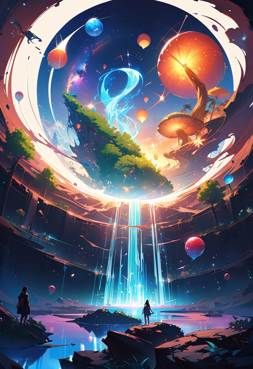 Very detailed, Super complicated, Very accurate, An island that emits a mysterious light, Transparent Full , Holographic sparkle and reflections, Pursuit of expressive power of mysterious brilliance, Blake Mysterious Plants, Detailed and accurate, Colorful fruits, The charm of fresh greenery, Delicate brushwork with attention to detail and aesthetic balance, Blake Mysterious Rock, Inorganic silence, Detailed and realistic texture, A lonely philosophy, Blake Mystic Water, Extremely high transparency, Fine and attractive liquid texture, Source of life, Absolute aesthetics that transcend human reason, Blake Mysterious Beach, Small grains of sand, Top quality sand, Blake: A fantastical island shrouded in mist, Mysterious Accumulation, Mysterious light pours down, dramatic cinematographic lighting, Realistic, Structure of the film, Dynamic Perspective, break (((Full Color Imaging Center, A monochrome world that spreads around the circumference, Emphasizing the mysticism of the island depicted in the center))), Blake: A work of art depicting a mystical island with ultimate aesthetics, Super Retina,