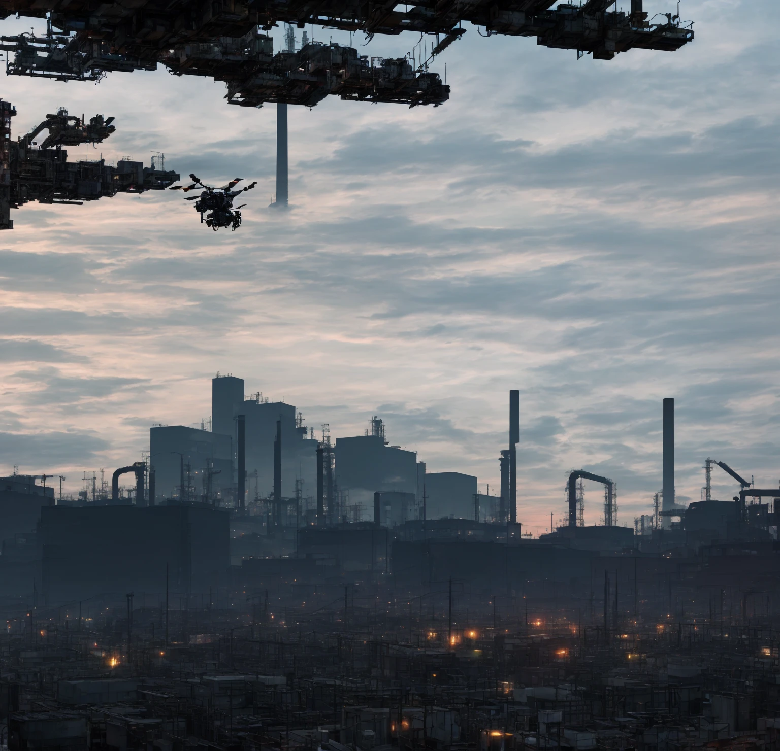In this dystopian panorama, human hearts beat to machine rhythms. Sunsets are lines of augmented reality code. As factories hum and drones buzz, nature's last breaths fade into forgotten memories.