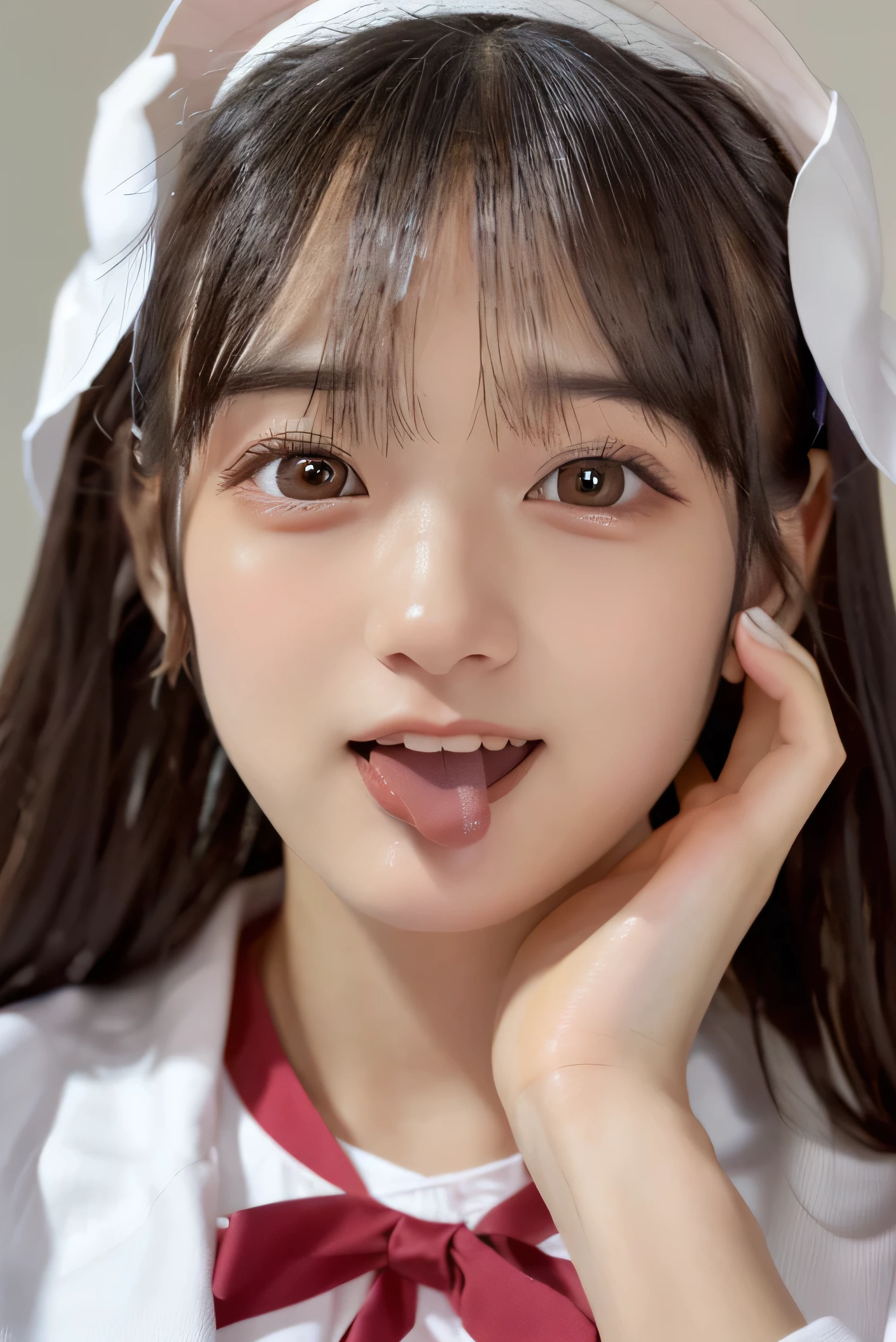 (Highest Resolution, clear_Image 1.2) 、(Beautiful girl with golden ratio face)、(****************)、(Very lively eyes、wolf eyes 1.2)、wonderful, Tabletop, Attention to detail, Lip gloss、(((Twin-tailed rabbit style)))、Very beautiful girl、 alone, Beautiful girl like a model、(Long sleeve sailor suit、Very fine pleated scarf, Beautiful and exquisite, Attention to detail nose,((((Licking tongue)))、Top quality photo masterpiece、Incredible photo realism、Surrealist female portraits by David Hockney and Alphonse Mucha,(((Looking into the camera)))、((((Serious Eyes)))、(((Add highlights to the eyes)))、(((Looking into the camera)))、幸せそうにsmile,Perfect Makeup,smile,(****************)、(Very lively eyes、wolf eyes 1.2)、