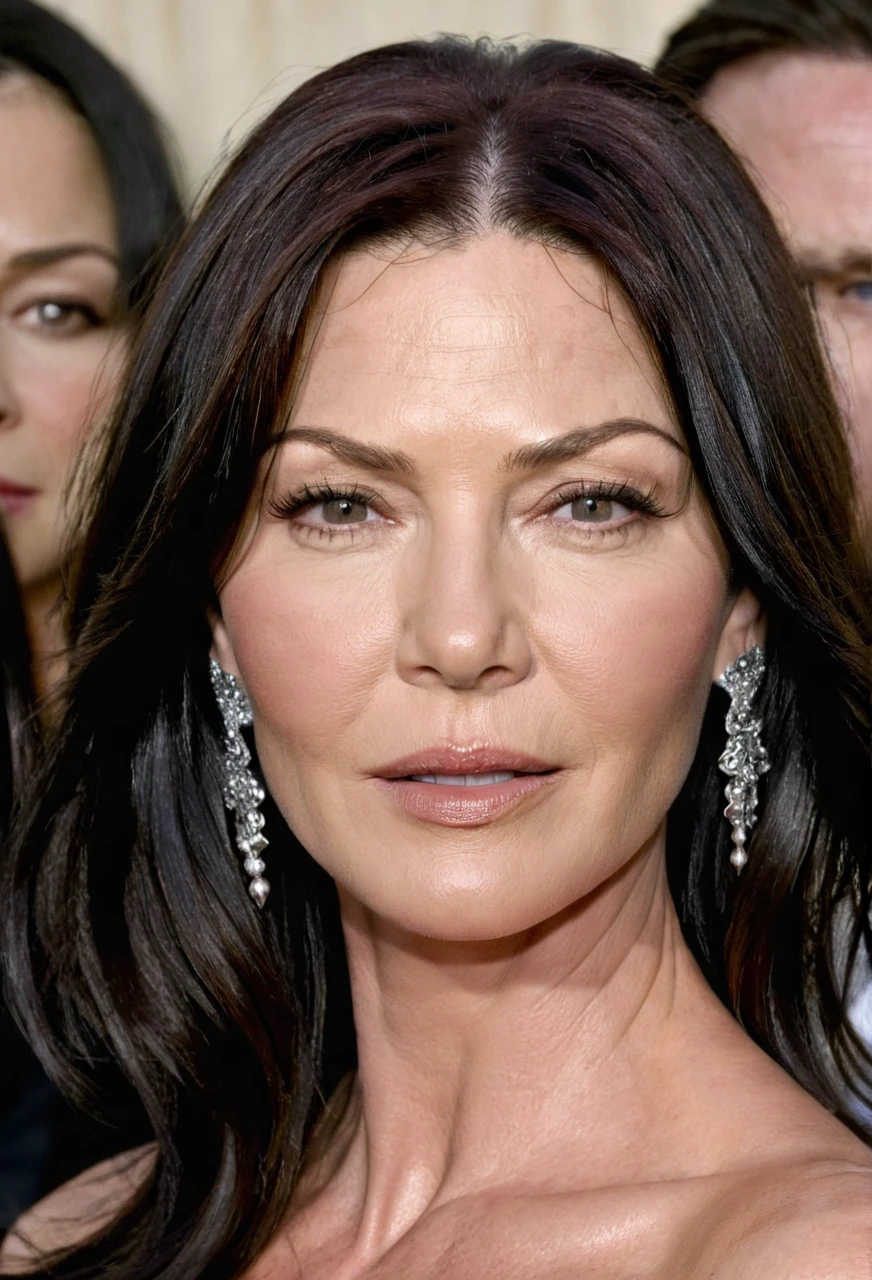 front view, head and shoulders shot, portrait, 1 woman, solo, catherine zeta-jones:0.5, megan fox:0.5, looking straight on, fusion, merge, combination