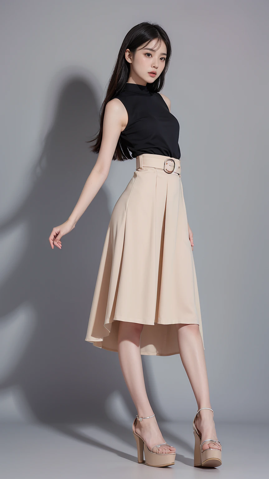 When choosing a skirt, short people，Here are some key points to consider:，To help you visually lengthen your body，Show elegance and fashion：

Skirt length：Choose a high waist skirt，Such as A-line skirt or hip skirt，Can enhance waistline，Lengthen leg lines。Skirt length以膝盖以上或脚踝以上的长度为佳，Avoid choosing skirts that are too long，So as not to appear heavy。
Skirt type：A-line skirts or straight skirts are good choices，They can help create smooth lines。Avoid skirts that are too baggy or have too many layers，Because it may make you look shorter.。
Colors and Patterns：Choose a solid color or simple patterned skirt，Can create a visual extension effect。Vertical stripes or patterns can also help to elongate your figure.。
Fabric：Choose soft、垂坠感好的Fabric，It can prevent the skirt from being too tight or fluffy，So that it appears more slender visually。
Detailing：选择有Detailing的裙子，Like wrinkles、Belt or bias cut design，Can add visual interest，It also helps to shape your body proportions。
Shoes matching：Wear with high heels or platform shoes，Can visually increase height。If you choose flat shoes，You can choose shoes in nude color or a color similar to the skirt.，To extend the leg line。