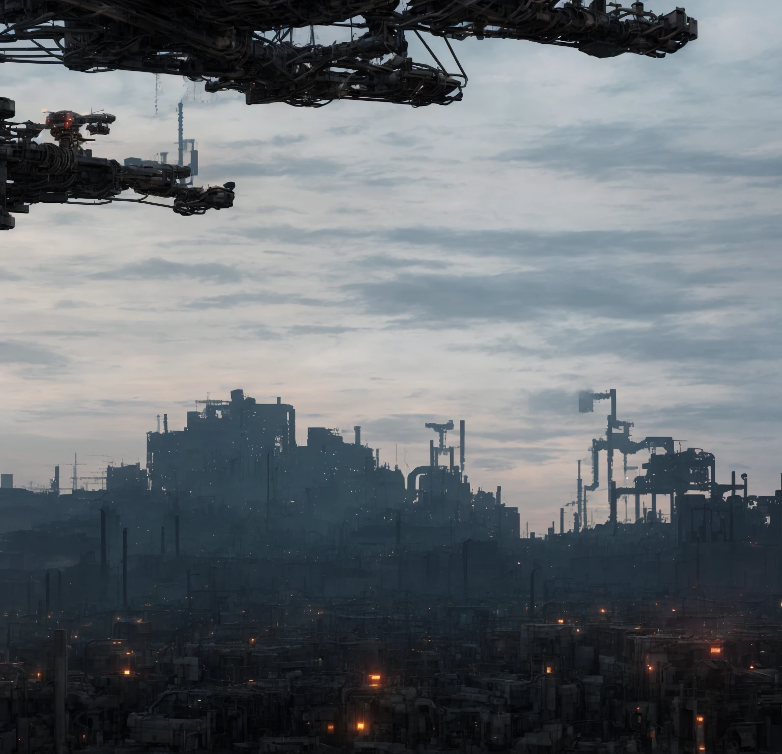 In this dystopian panorama, human hearts beat to machine rhythms. Sunsets are lines of augmented reality code. As factories hum and drones buzz, nature's last breaths fade into forgotten memories.
