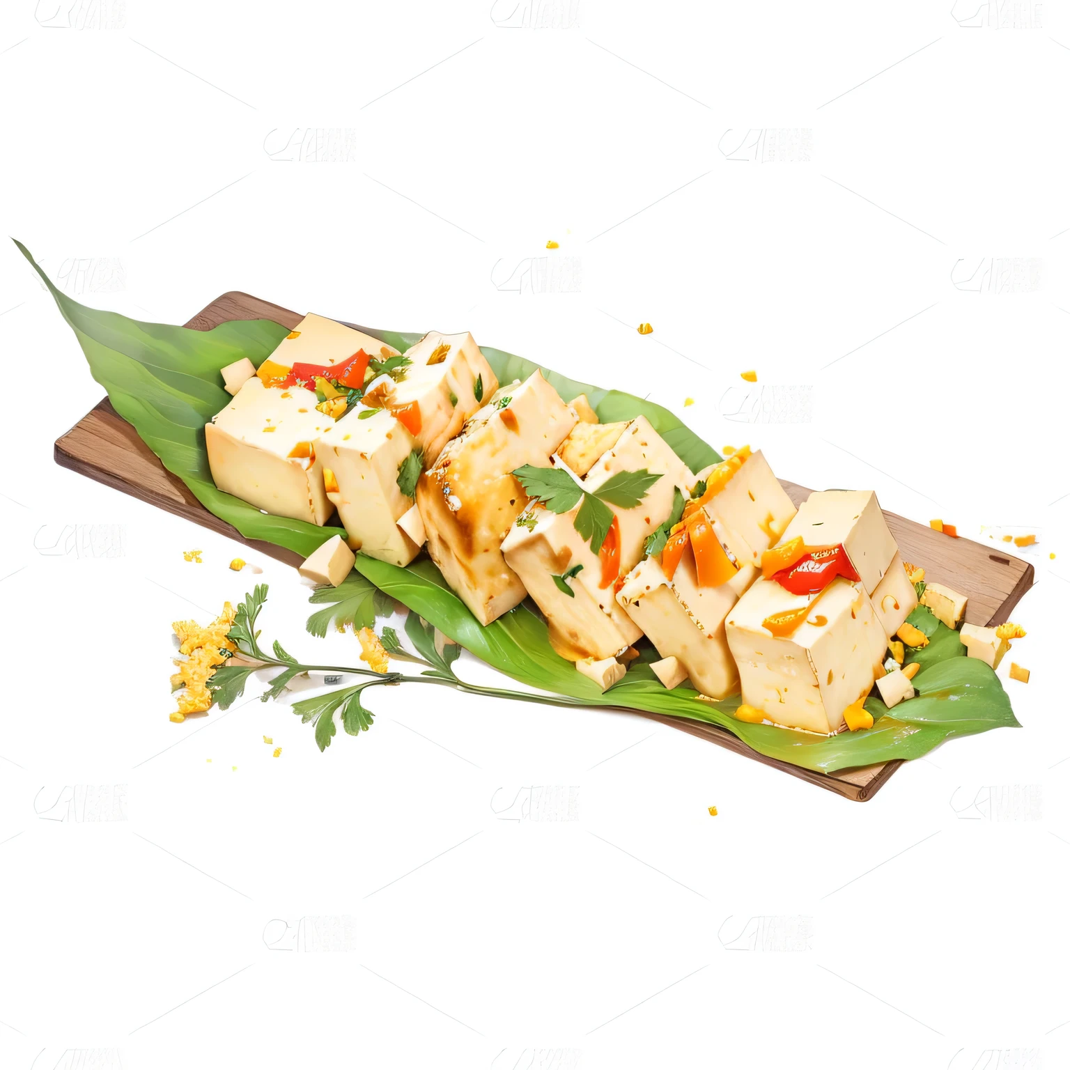 Tofu cubes with peppers realistically