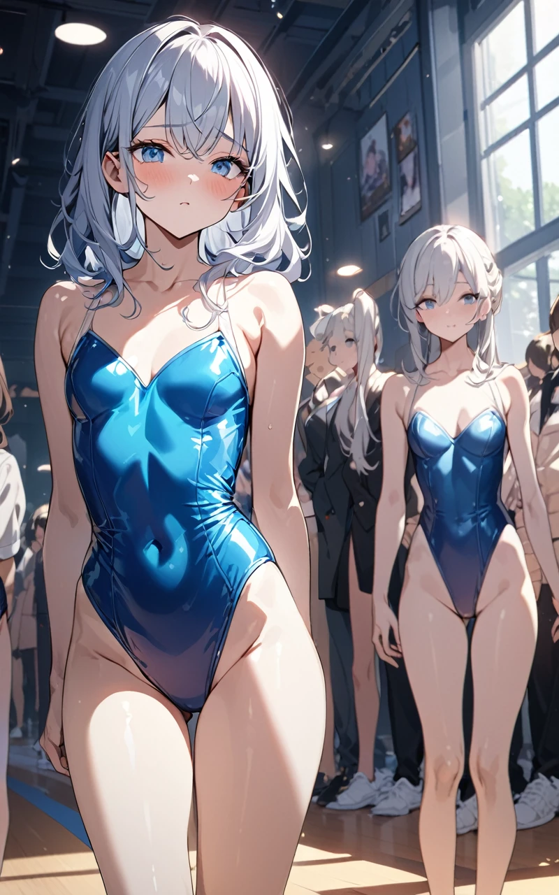 expensivequality illustration, masterpiece, Very delicate and beautiful, Attractive girl,(Gymnastics leotard,Tight leotard,length_Leotard with sleeves,expensive_Leg leotard,athletic leotard), Audience reaction,thin,Slender body,slim,expensive school,Gym,Gymnastics Club,Beautiful Eyes,(masterpiece, Highest quality:1.2), expensiveres, Very detailed CG ユニティ 8k 壁紙, Perfect lighting, colorful, ultra-expensive res,4K,Very detailed, photograph, 8k, High resolution, 18-year-old,Cowboy Shot,Shyness